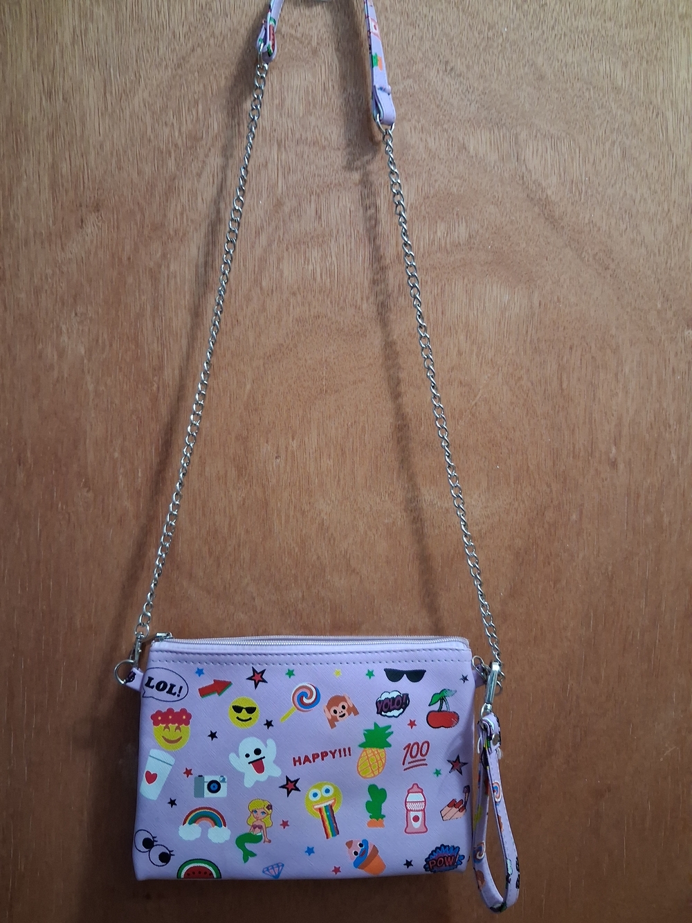 Women’s Pink Cute Emoji Print Crossbody Bag - Unbranded